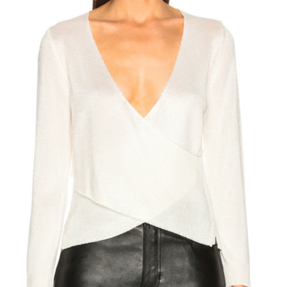 Michelle Mason Metallic Cross Wrap Silver Sweater